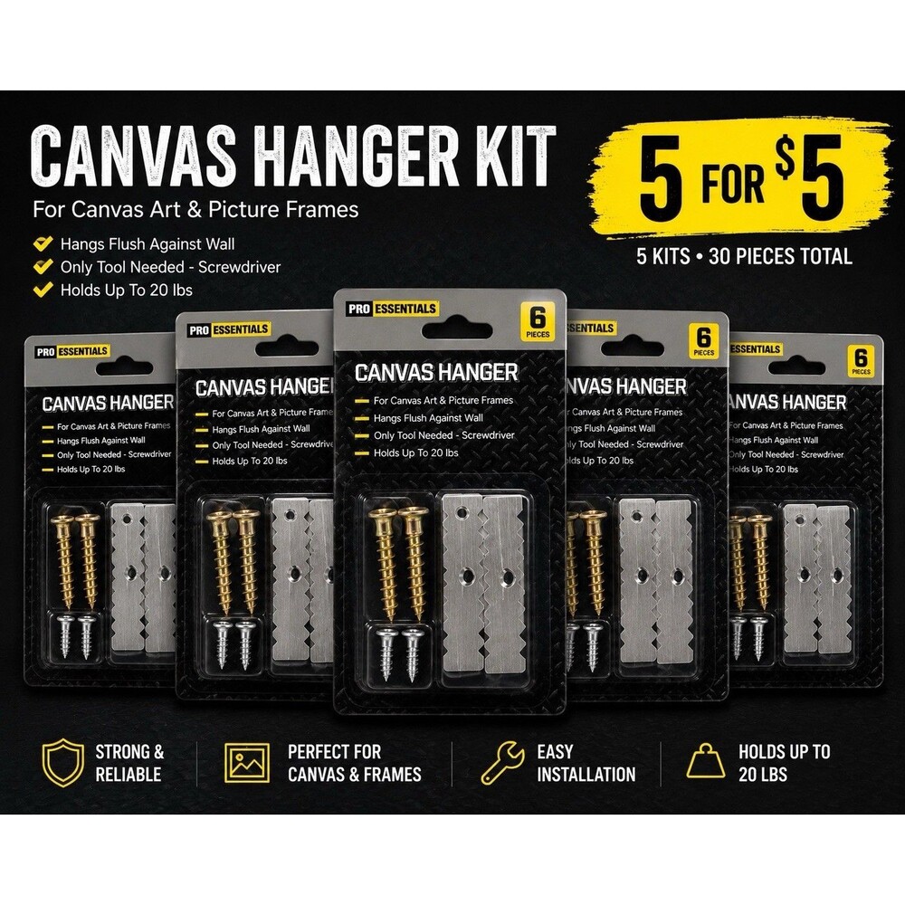 5 FOR $5 Pro Essentials Canvas Hanger Kit Bundle Heavy Duty Wall Mount Hardware.